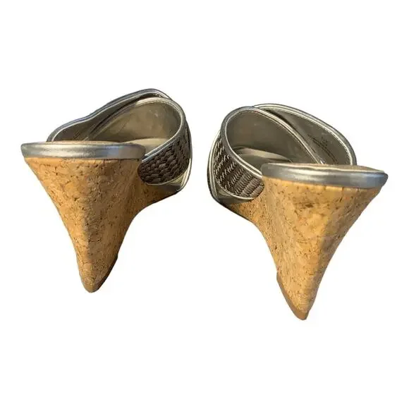 Impo Women's Silver Criss Cross Slip On Cork Wedge Sandals 9.5 - Picture 5 of 6